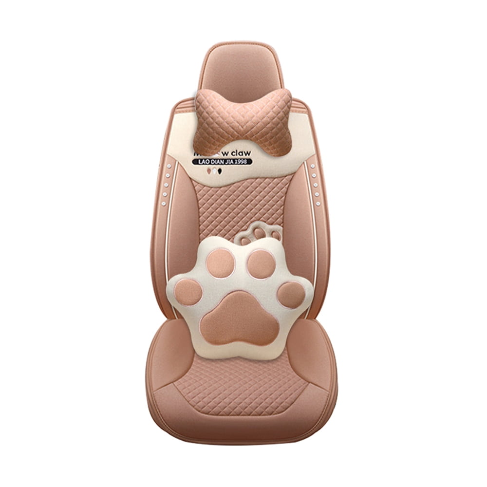Maidao Car Seat Covers,Breathable and Waterproof Faux Leather Automotive Seat Covers for Cars SUV Truck Sedan,Universal Anti-Slip Driver Seat Cover with Pillow and Backrest Apricot