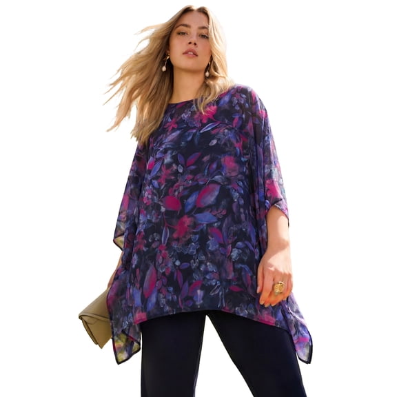 Roaman's Women's Plus Size Georgette Poncho