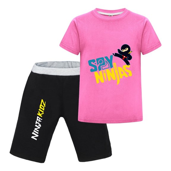 Boys Ninja Kidz Short Set – Cartoon Fighter T-Shirt with Matching Shorts for Casual Wear