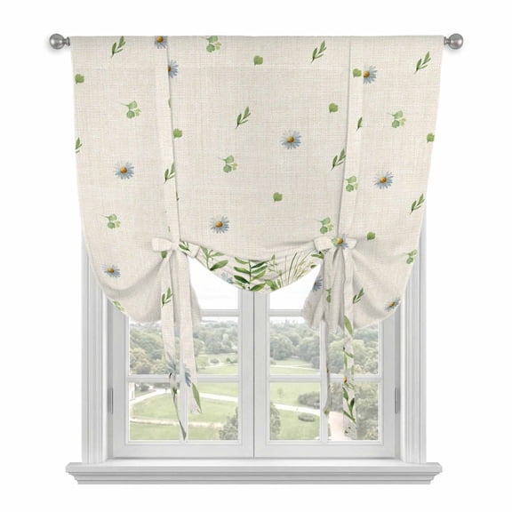Spring Botanical Balloon Curtains for Bedroom/Front Door/Bathroom, Rustic Pastoral Daisy Leaves Burlap Tie Up Curtains 63 Inch Length Light Filtering Kitchen Curtains Shades for Windows 46"x63"