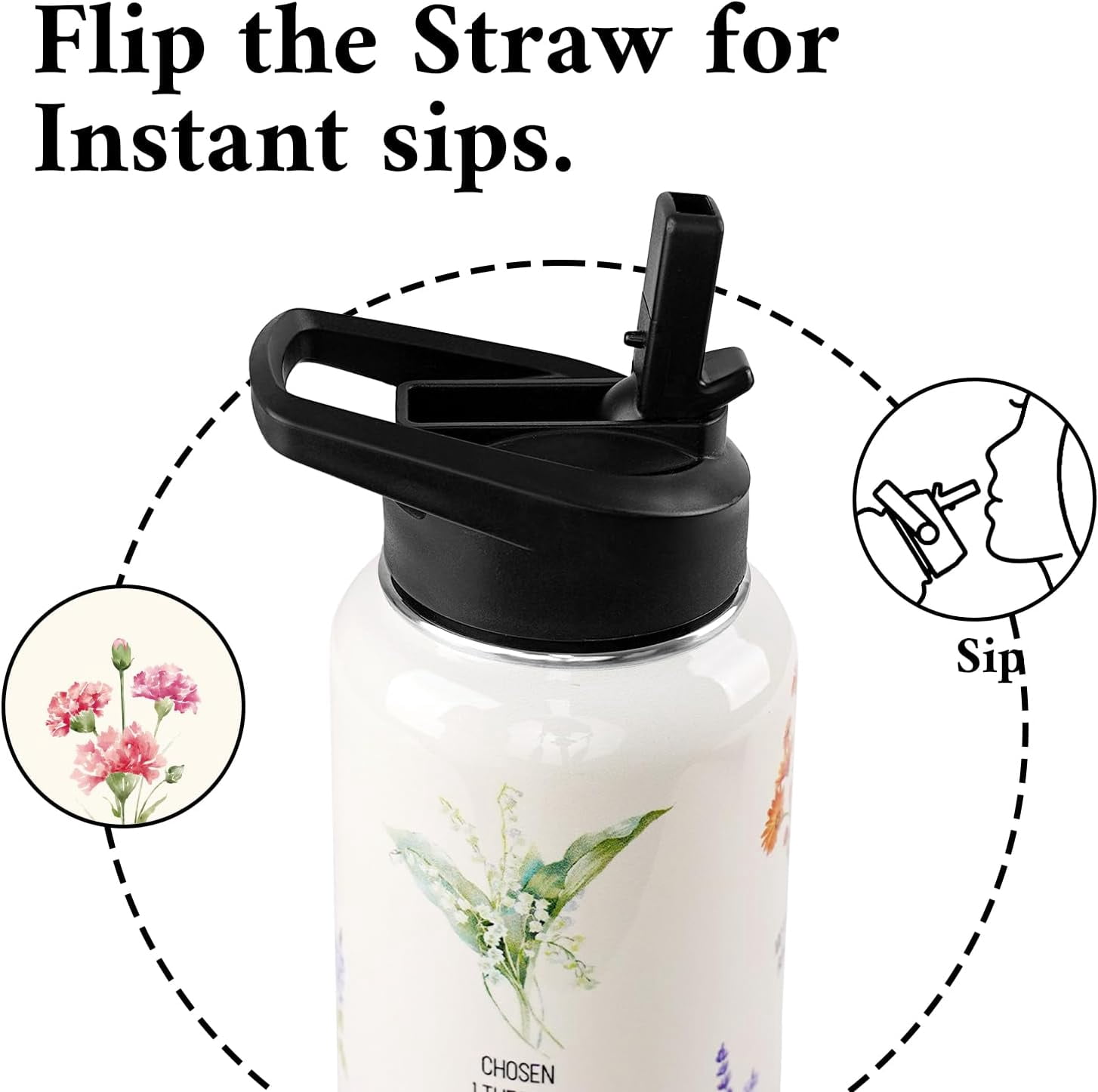 Christian Insulated Water Bottle 32oz, Religious Gift for Women Girls - Flip Straw Thermos Cup with Handle, Inspirational Scripture Design