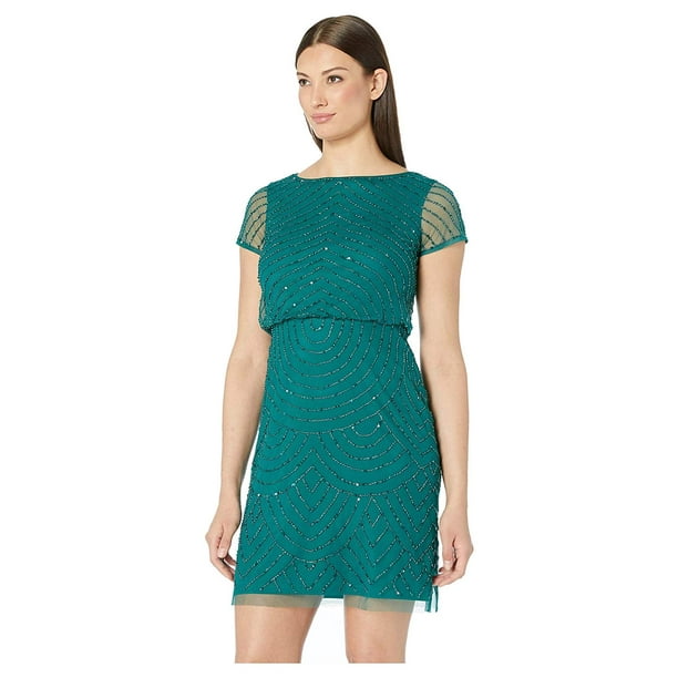 adrianna papell short sleeve beaded blouson gown