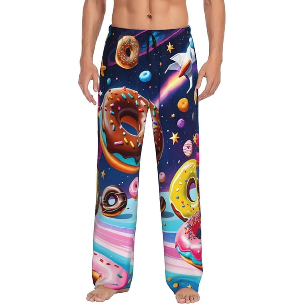 Fotbe Space Colorful Donut Pantalones de Pijama para Hombre, Pantalones de Dormir, Pantalones de Casa con Cintura Ajustable y Bolsillos-Medium