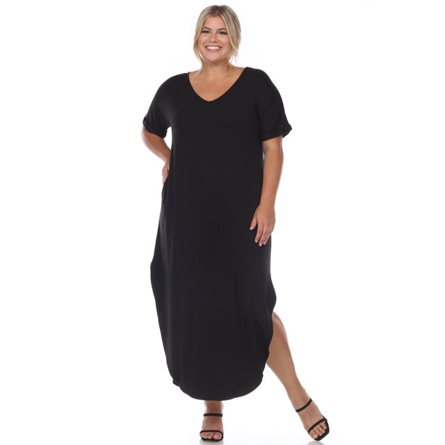 White Mark Robe Maxi à Manches Courtes à Col en V pour Femmes