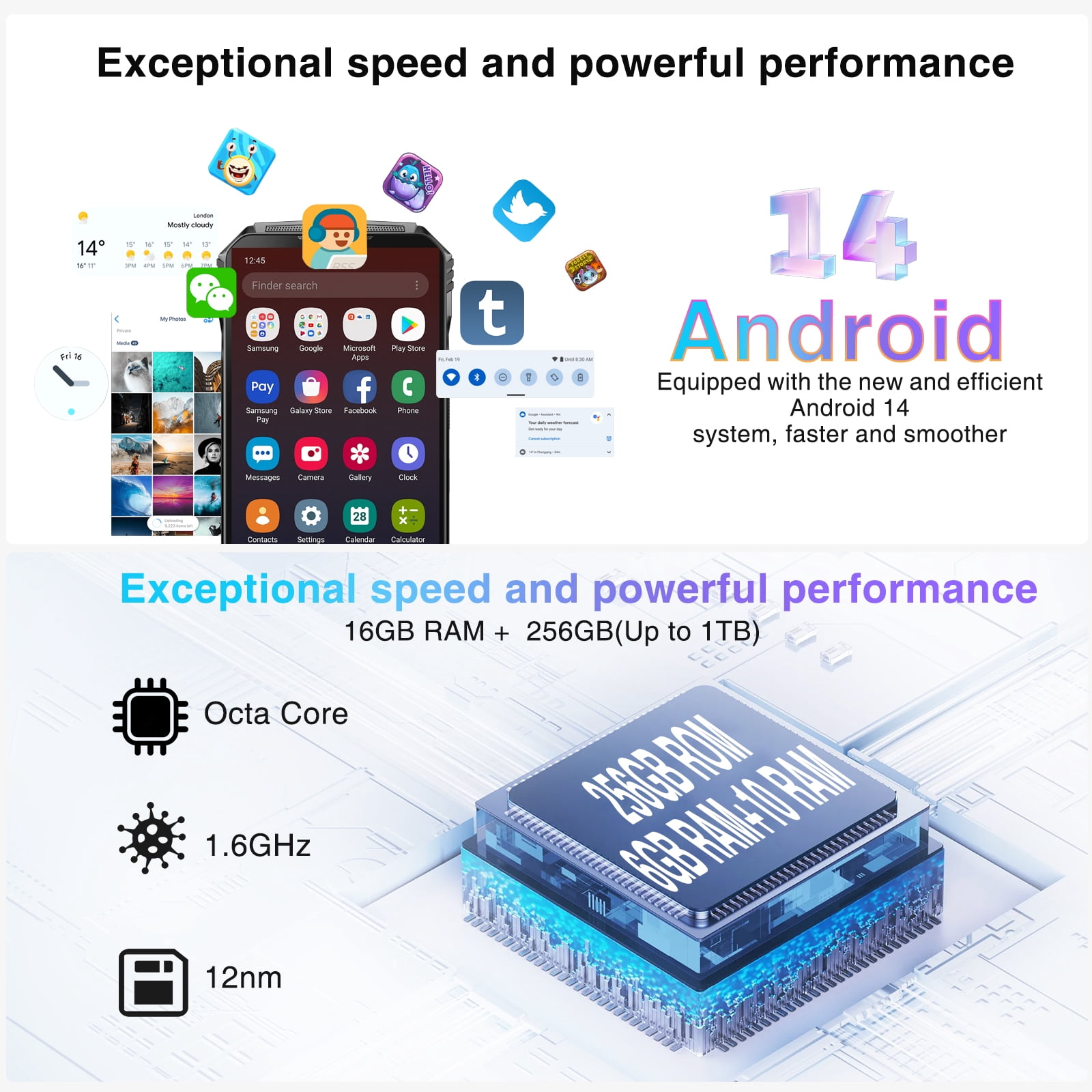 DOOGEE S Punk Rugged Smartphone Android Phone, 16GB+256GB/1TB, 10800mAh 33W Charging, Super Speaker, 50MP+16MP, 6.58" FHD+,IP68 Waterproof/LED Light/4G Dual SIM/NFC/OTG/Face/Fingerprint Unlock