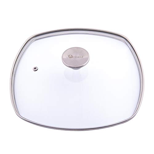 Victoria Glass Lid for 10 Inch Cast Iron Square Grill Pan, Skillet Lid