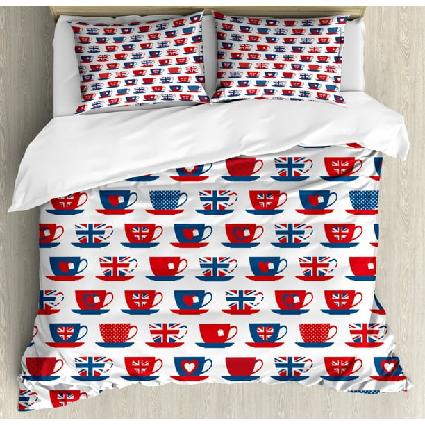 Tea Party Duvet Cover Set Great Britain Themed Teacup Forms