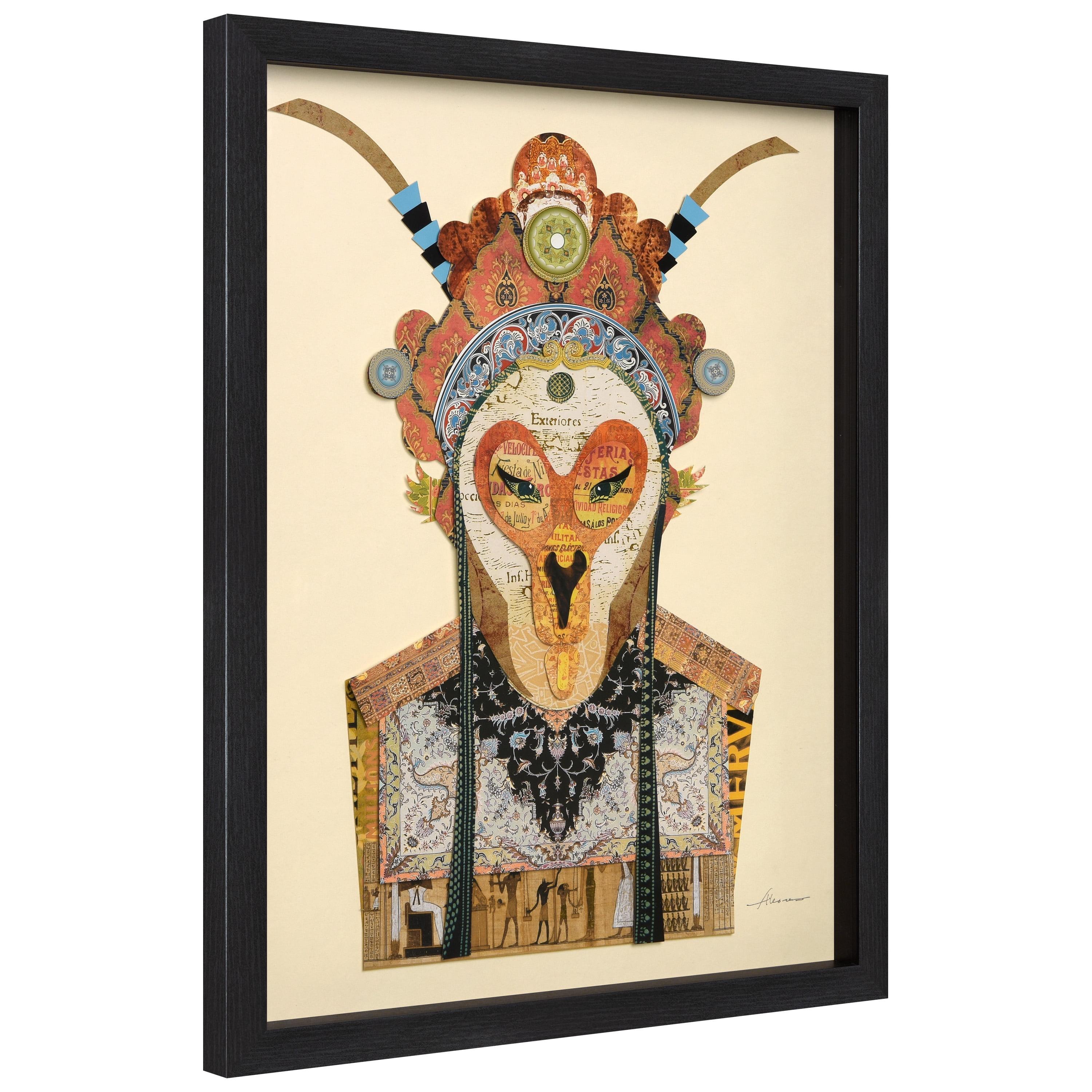 Empire Art Direct "Beijing Opera Mask 1" Alex Zeng's dimensional collage, under glass & a black shadow box frame