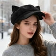 thumbnail image 2 of Women Cat Ear Wool Beret Hat – Soft Warm French Style Painter Cap, Cute Japanese Fashion Beret Hats for Women, Casual Streetwear Accessory for Autumn and Winter Outfits, 2 of 4