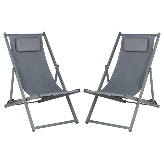 SAFAVIEH Camlin Outdoor Patio Sling Chair, Grey, Set of 2