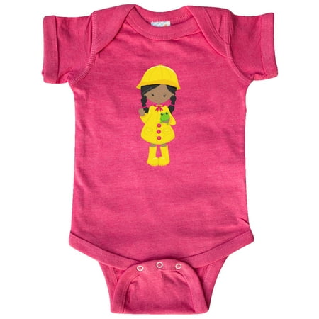 

Inktastic African American Girl Yellow Raincoat Frog Gift Baby Girl Bodysuit