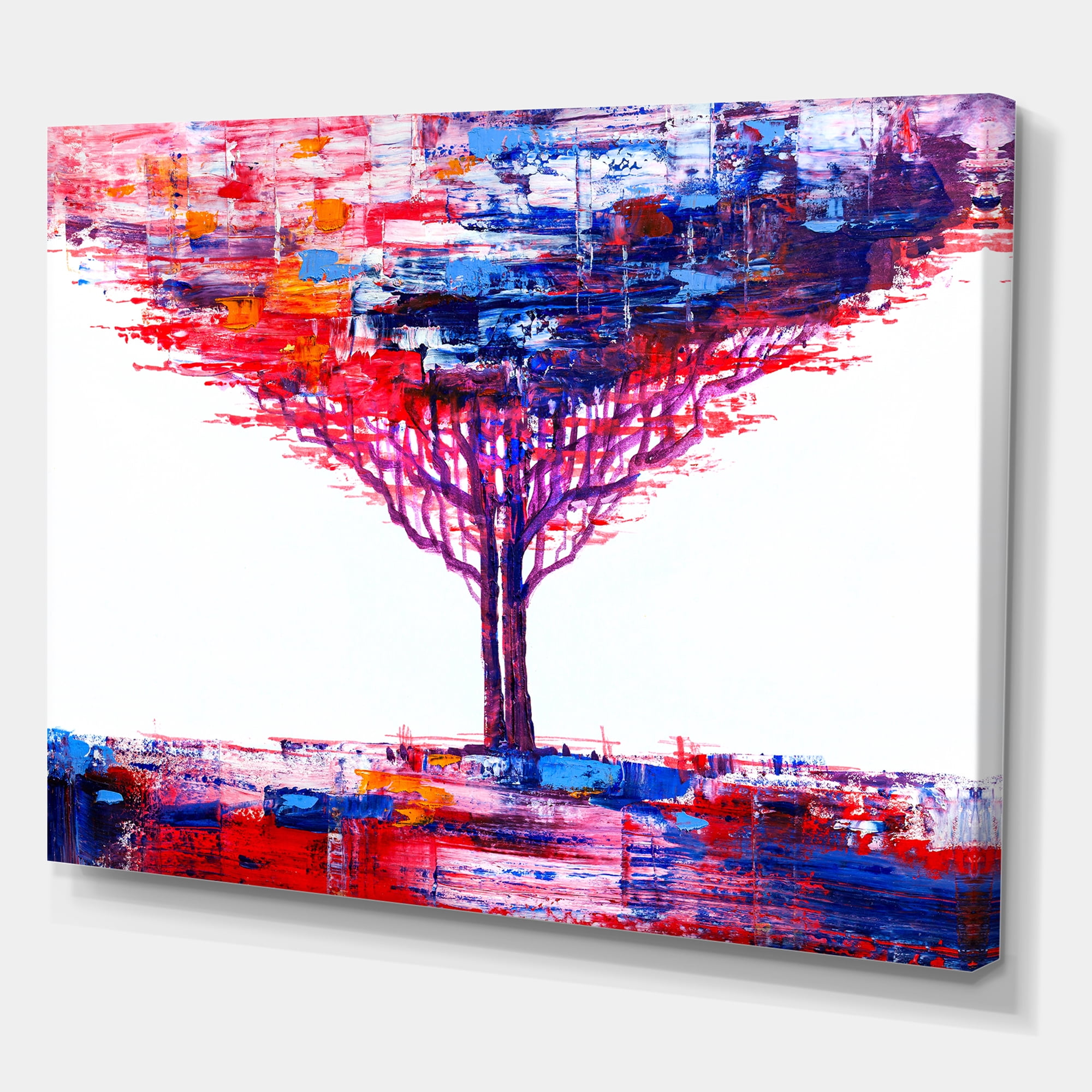 Abstract Colorful Tree Impressionist On A White 12 in x 8 in Painting Canvas Art Print, by Designart