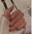thumbnail image 1 of Sinhot - Uñas postizas redondas con estampado de leopardo en beige y negro, uñas postizas ovaladas con pegamento, cobertura total, 24 unidades, 1 of 1