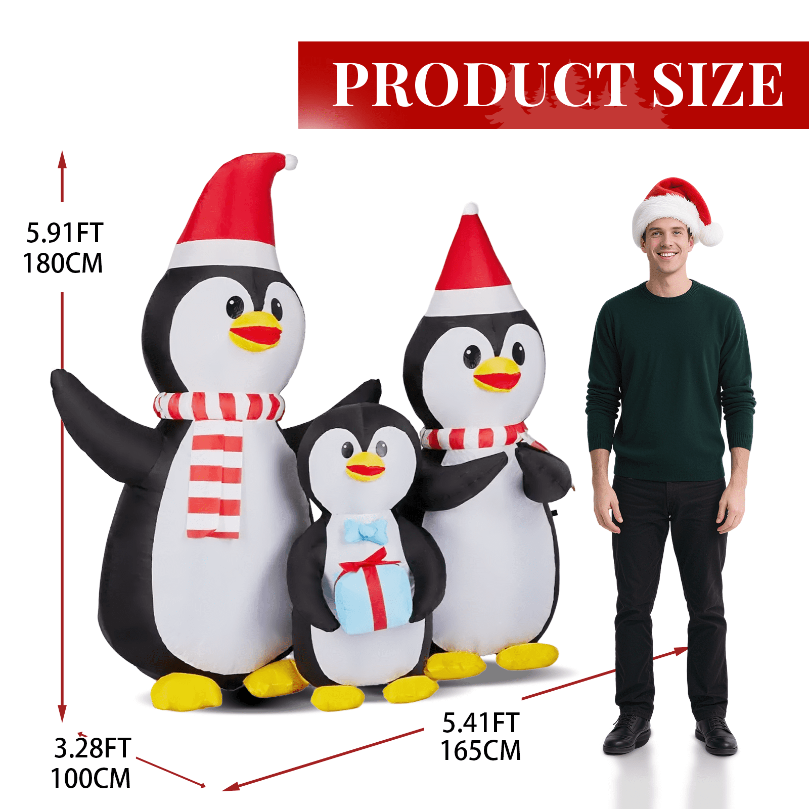 Astoutdoor 6 ft Lighted Christmas Inflatable Decoration, Penguin Family Blow Up Yard Decor with Built-in LED Lights