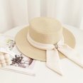 thumbnail image 4 of Sombrero de paja con forma de serpentina para mujer, de circunferencia de 56 a 58 cm, sombrero de copa plana para verano, protector solar, para vacaciones en la playa, sombrero para el sol, 4 of 5