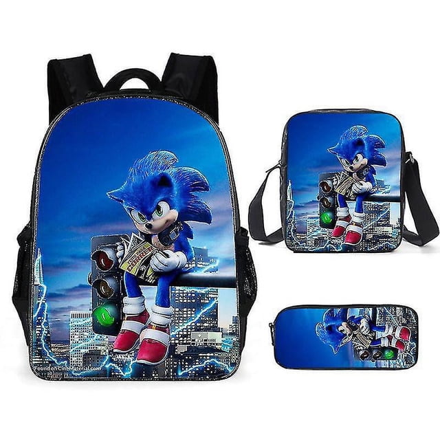 Sonic Primary School School Bag Three-piece Set Anime Cartoon Backpack Shoulder Bag Pencil Case High Quality Ultra-high Quality Advanced Customization