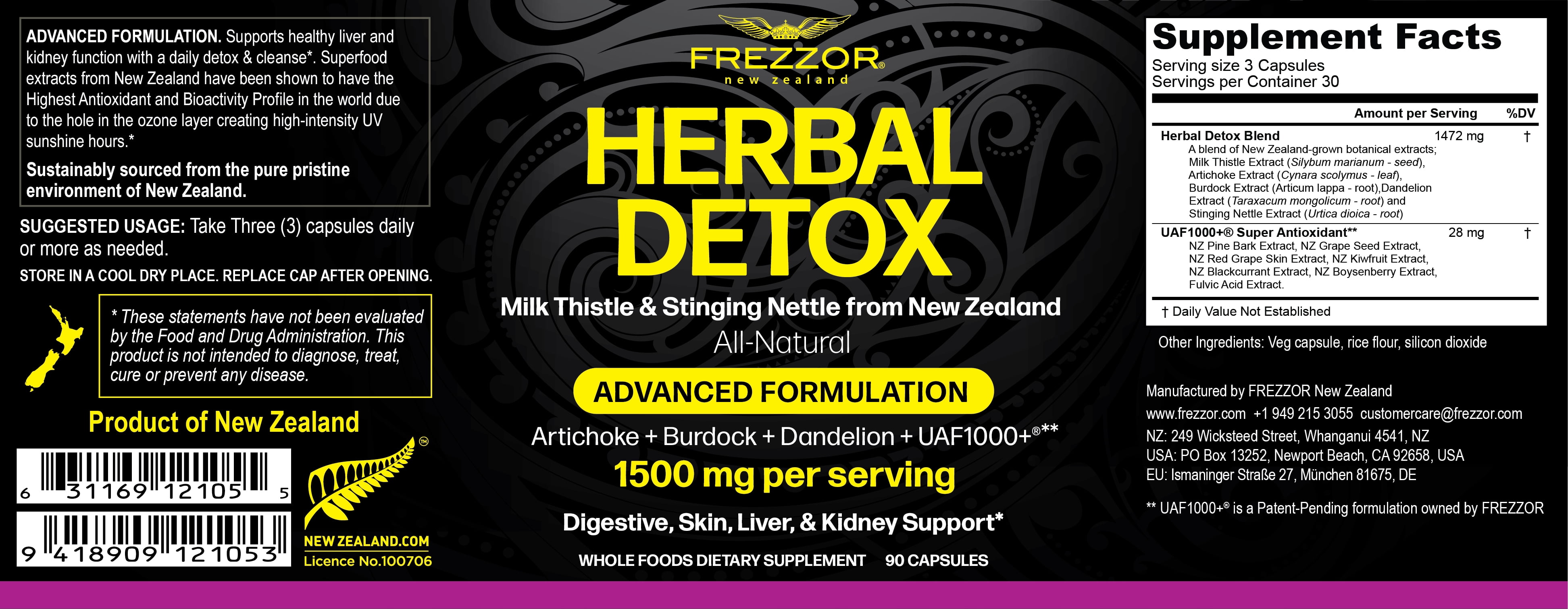 FREZZOR Omega 3 Black Green Lipped Mussel Oil, 53x Higher potency for Superior Joint Comfort & Mobility, No Fishy Aftertaste, 1 Bottle, 60 Softgels plus 1 Bottle of Herbal Detox