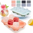 thumbnail image 1 of Bandeja de cubitos de hielo de rosa con tapa - molde de silicona en forma de rosa de 1,65 pulgadas para whisky, cócteles, café y agua - rosa, verde, gris, 1 of 9