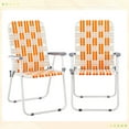 thumbnail image 4 of Set of 2 Webbed Folding Beach Chairs, Outdoor Patio Lawn Foldable Chairs for Camping Fishing Yard Poolside BBQ, Orange & White, 4 of 14