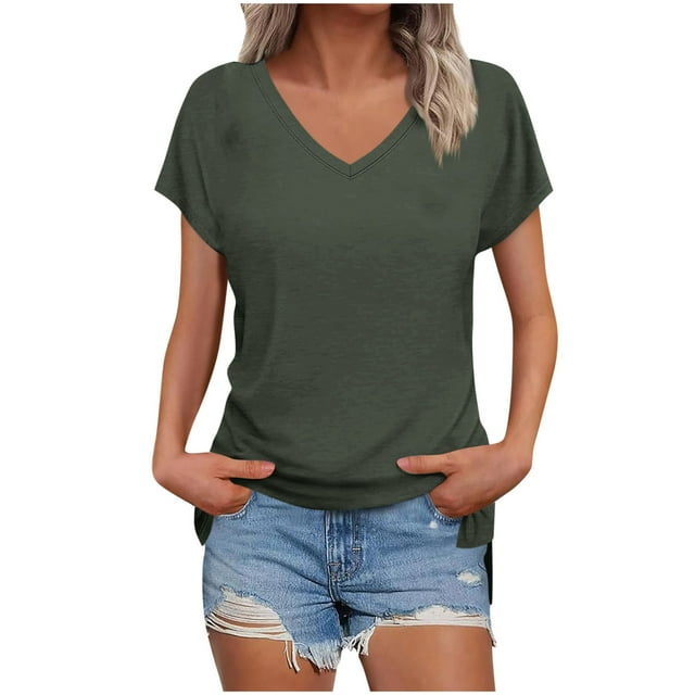 Mgmyaa Womens T Shirts V-Neck Short Sleeve Basic Tees Lightweight Summer Ladies Tops and Blouses