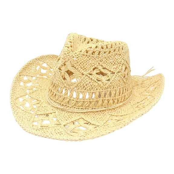 Yigetop Straw Cowboy Hat Floppy Beach Hats for Women Outdoor Sun Hats Fashionable Boho Hats Brown Cowboy Hat Khaki one Size