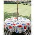 thumbnail image 3 of Outdoor Tablecloth with Umbrella Hole Zipper Pastoral Botanical Round Tablecloth 60" Waterproof Outside Table Cloth Blue Red Floral Spring Welcome Patio Table Cover Tablecloths for Picnic Party, 3 of 8