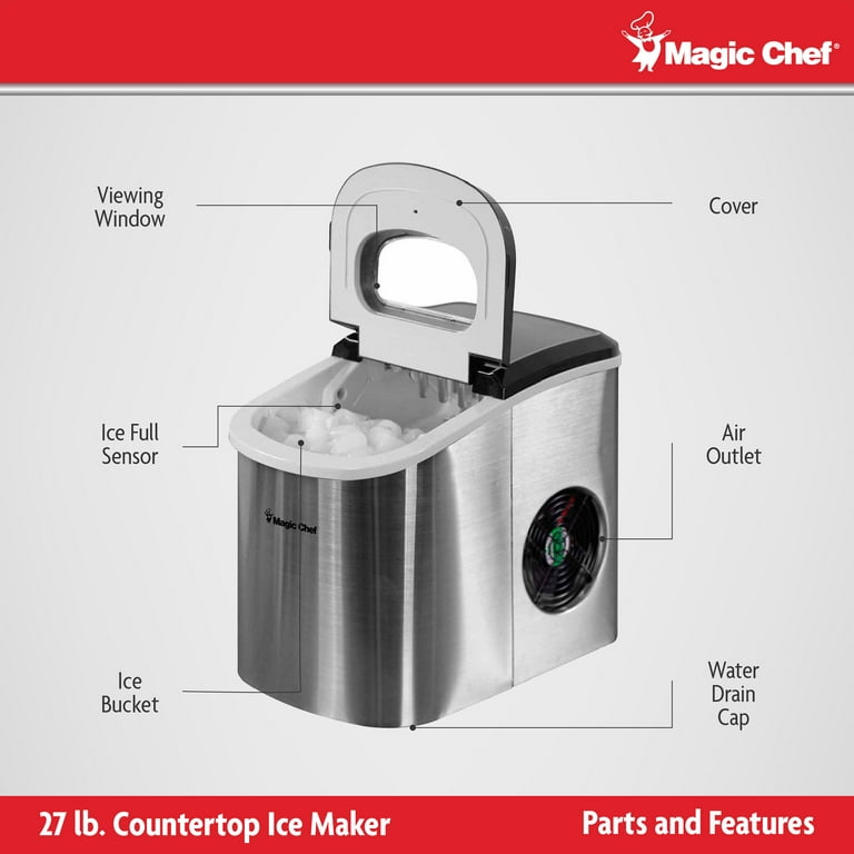 Magic Chef MCIM22B Portable Home Countertop Ice Maker with Settings  Display, 27 Pounds Per Day
