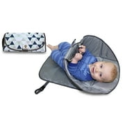 SnoofyBee Portable Clean Hands Changing Pad. 3-in-1 Diaper Clutch, Changing Station, and Diaper-Time Playmat With Redirection Barrier for Use With Infants, Babies and Toddlers (blue white grey)