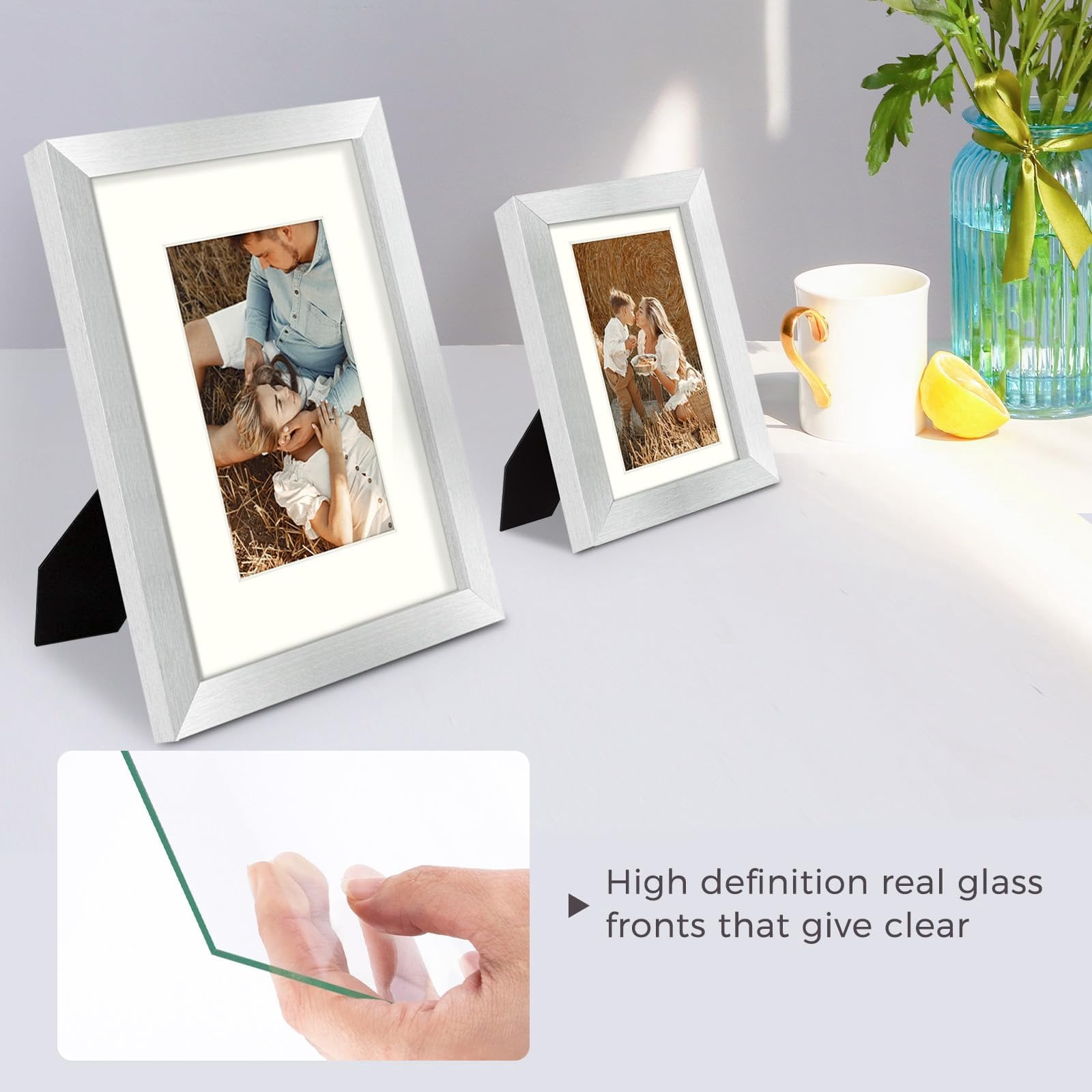 Golden State Art, Gallery Wall Frames, 11x14, 8x10, 5x7 Multiple Photo Frames Collage for Wall or Tabletop Displays with Mat or Without Mat Silver, 7 Pack