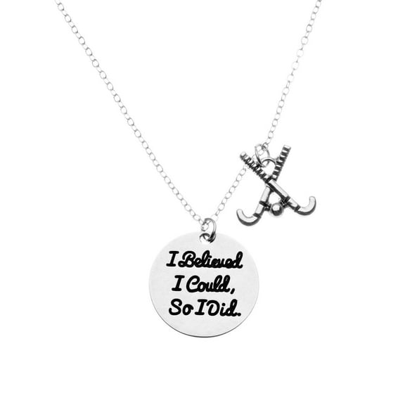 Sportybella Field Hockey Necklace - Silver Tone Field Hockey Charm with Inspirational I Believed I Could, So I Did Pendant - Gift for Field Hockey Players