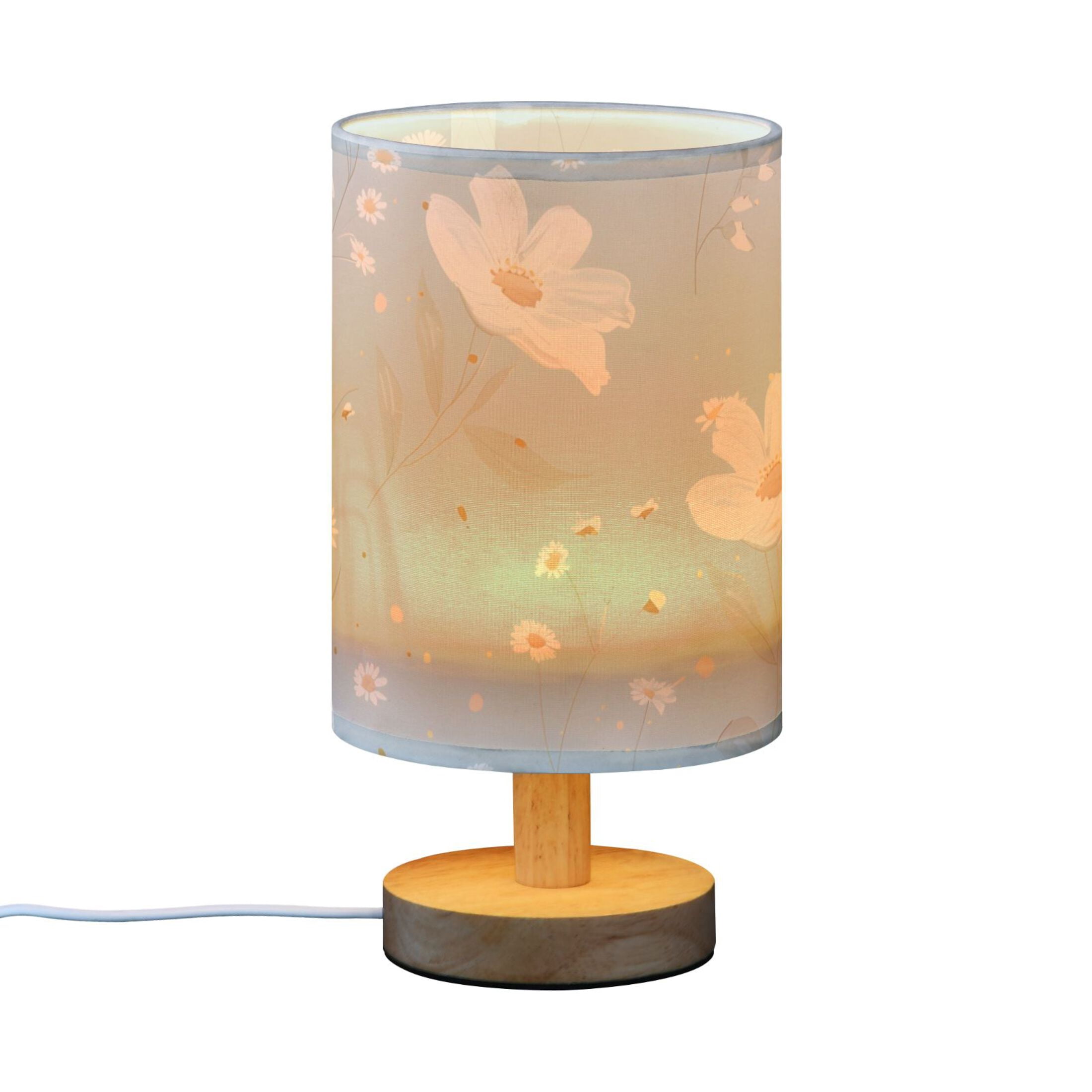 White Florals Daisies Leaves Oil Painting Table Lamp with USB Port LED Warm Light Lamp Night Light Home Decor