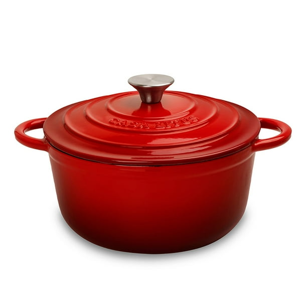 Olla de Hierro Fundido Esmaltado Roja Dutch Oven con Tapa 3.9 Litros CASA LITUS 3.9 Litros tipo Dutch Oven Mod. Róterdam
