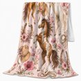 thumbnail image 2 of Artistic Pattern, Rustic Farmhouse Horse Scene, Warm Flannel Blanket for Ranch House and Living Room with Detailed Artwork, Horse Lovers Valentine's Day Gift, Rustic Home Decor, 2 of 9