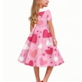 thumbnail image 2 of Girls' Valentine's Day Dress Printed Peter Pan Collar Retro Dress Short Sleeve Cute Dance Dress for Romantic Celebrations (5-14 Years), 2 of 6
