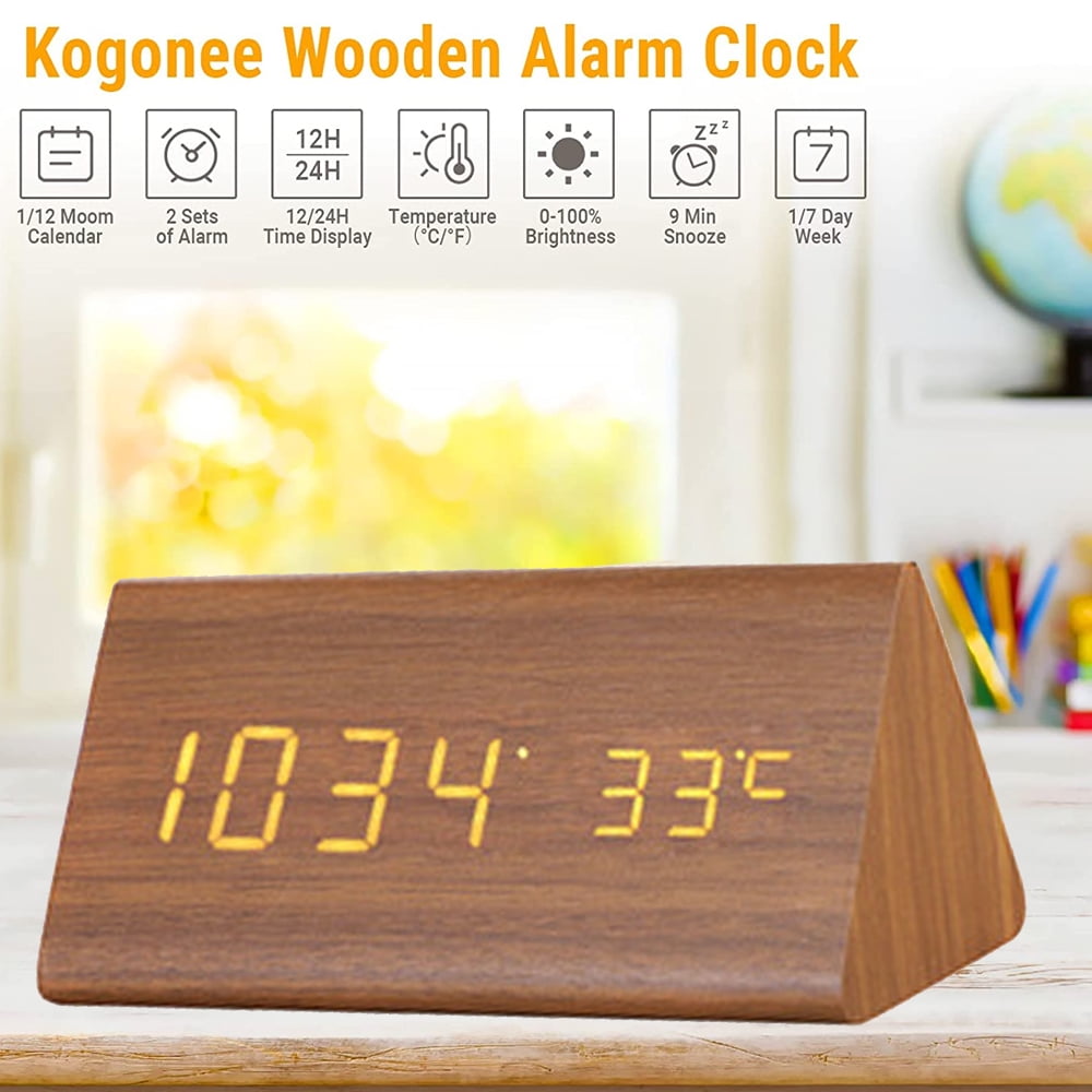 LED creative digital wood clock temperature perpetual calendar rechargeable voice clock