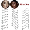 thumbnail image 2 of QQTDFG 8Pcs/Lot 925 Sterling Silver Nose Studs CZ I/L/S-Shape Nostril Piercing Jewelry-Gold-L Shape 20G, 2 of 9