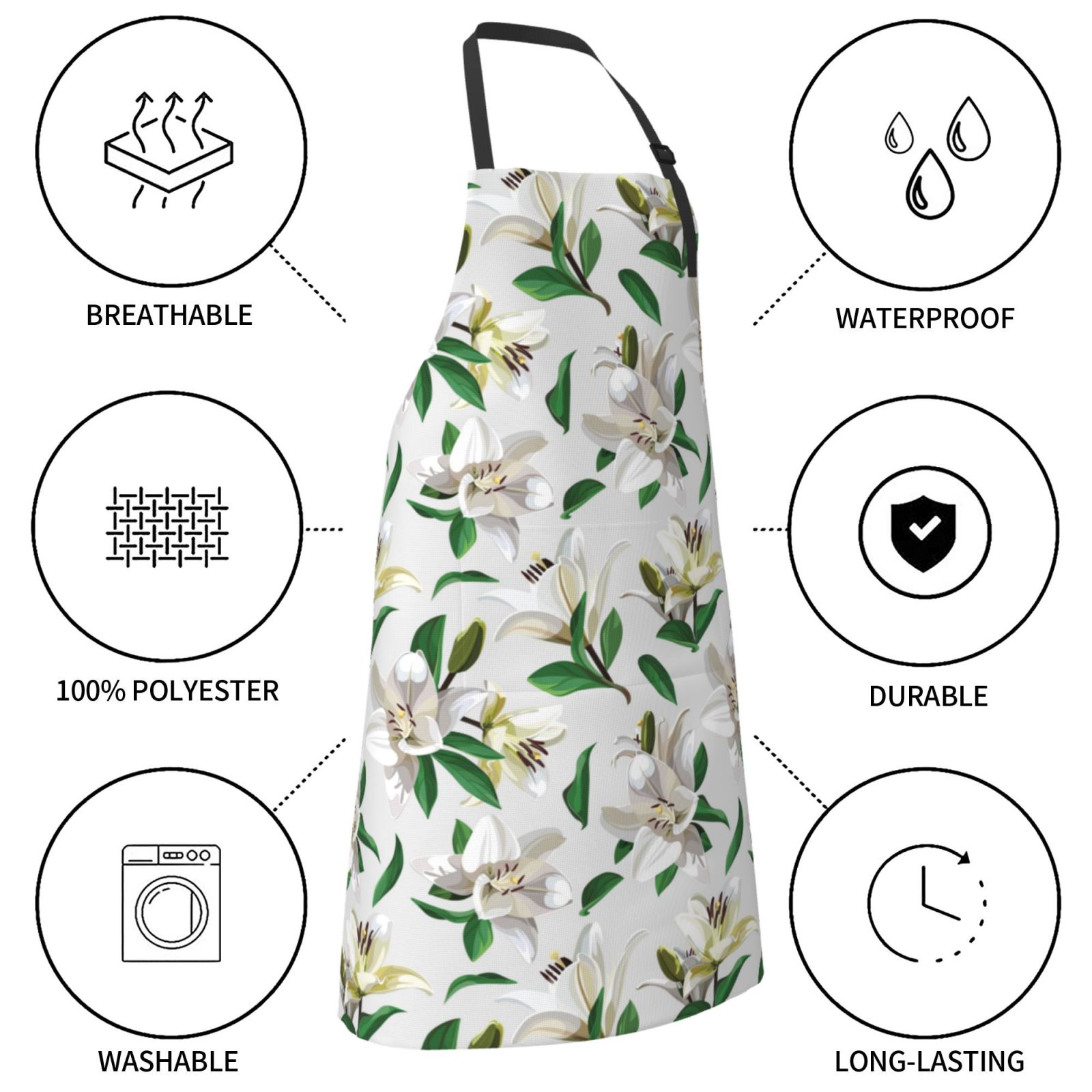 Kdxio Lilies Flowers Apron with Pockets Adjustable Kitchen Aprons for Men Women Waterproof Aprons for Cooking,Drawing,Crafting, Baking Household Cleaning
