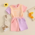 thumbnail image 5 of Vunhao Mother's Day Toddler Girls' Round Neck Short Sleeve Color Blocked Print Top & Solid Elastic Waist Shorts 2-Piece Set,Pink,Size 18 Months, 5 of 9