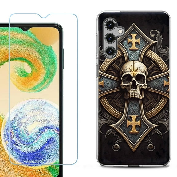 OneToughShield ® Compatible with Samsung Galaxy A25 5G, Shockproof Phone Case, with Tempered Glass Screen Protector - Skull Art