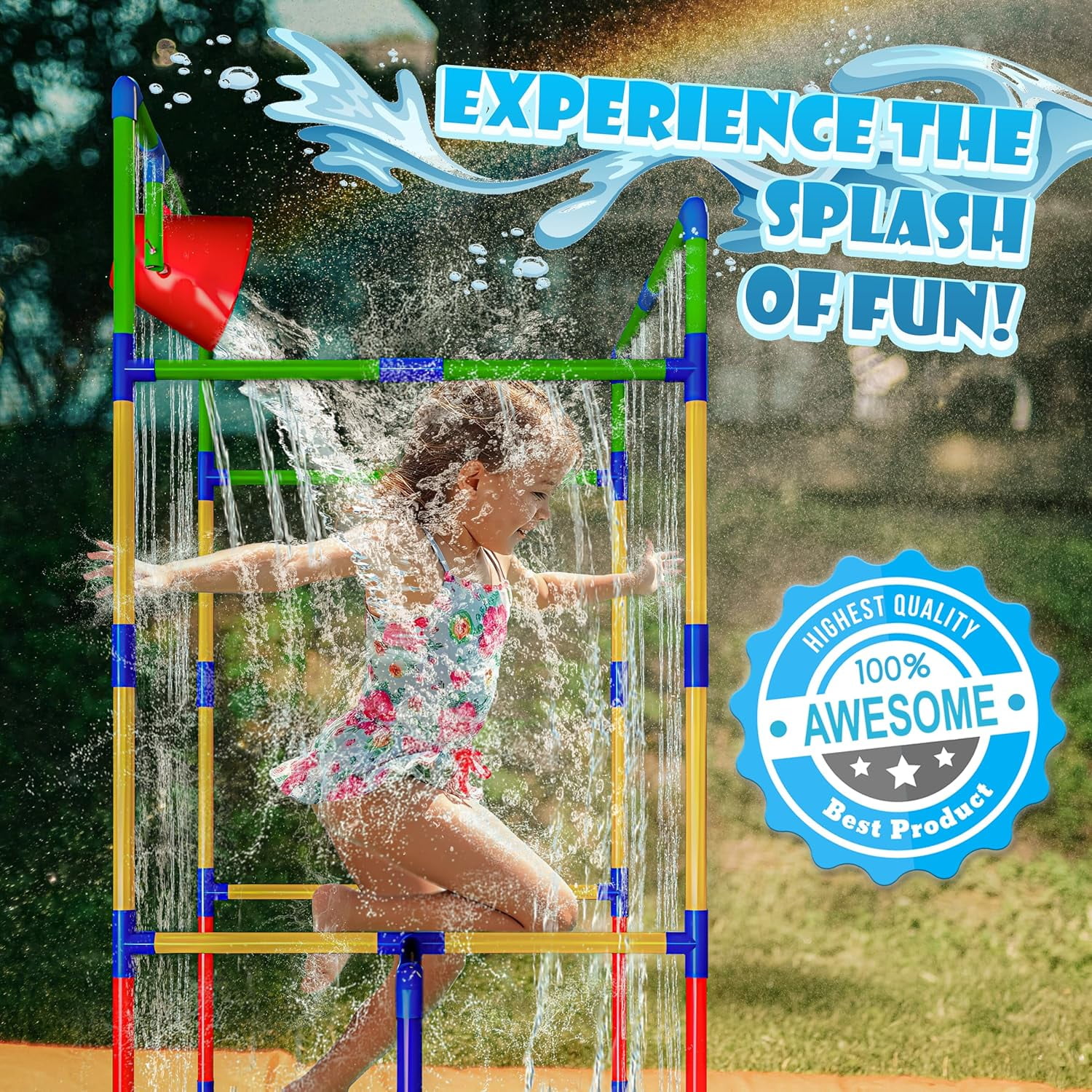 Kids Water Park Sprinkler Tunnel with Dunk Bucket for Kids | Outdoor Water Park for Kids Backyard Activity Summer Water Toy for Kids Outside