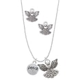thumbnail image 1 of Delight Jewelry Silvertone Peace with AB Crystal and Dove Silver tone Guardian Angel Charm Necklace and Stud Earrings, 1 of 4