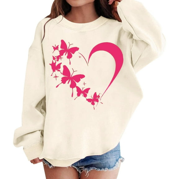Ruyang Heart Sweatshirts for Teen Girls Cute Trendy Oversized Hoodies Long Sleeve Crewneck Fall Winter Pullover Sweater