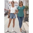 thumbnail image 5 of MOYIKO Women Short Sleeve Tops Casual Solid Plain Basic Tshirt Petal Sleeve Pleated Light Green Summer Tee Clothes Size S, 5 of 7