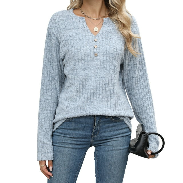 TINZ Plus Size Tops Comfortable Loose Long Sleeve Button Neck Winter Fall Shirt For Women Long Layering Tops plus Size Camisole