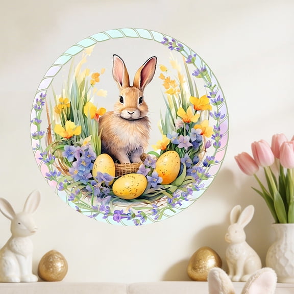 Easter Window Cling,PVC Watercolor Bunny Rabbit Egg Holiday Window Sticker, Double Sided Static Spring Decal for Home Office Classroom Decor