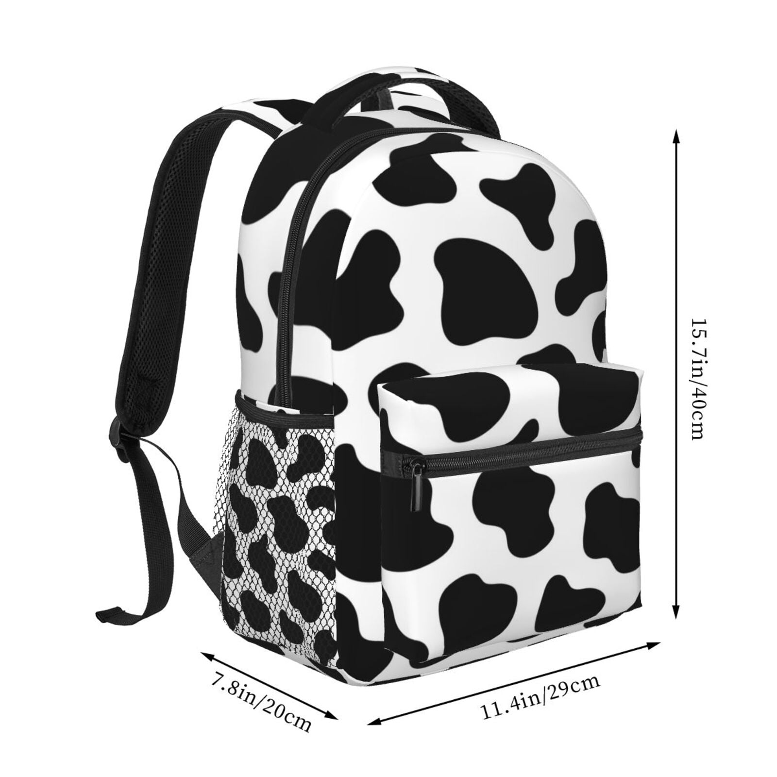 Black And White Cow Skin Print Backpack Casual College Bag Zipper Laptop Daypack Hiking Rucksack Travel