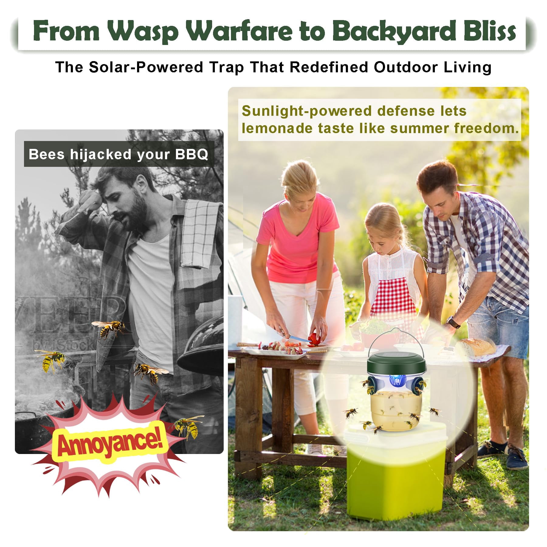 Meottam Solar Powered Wasp Traps Outdoor Hanging, New Upgrade Wasp Trap Bee Insect Killer with LED Light, Hornet Trap for Outside Garden, Patio, Backyard, Camping, 2 Packs
