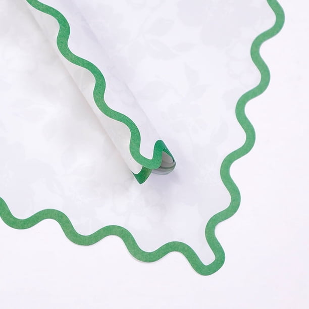 Zhuge Papel con borde ondulado, papel para envolver ramos de flores, papel Fenghua, papel para envolver floristerías (verde oscuro)