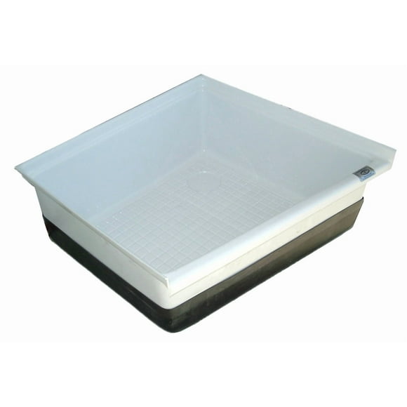 Icon Shower Pan 00463 SP200; Rectangle; 24 Inch Length x 10 Inch Height; 23 Inch Width Right Side; 18 Inch Width Left Side; With Ready To Drill Drain; Polar White; ABS Plastic; Single