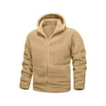 thumbnail image 5 of BXJX Men's Fuzzy Fleece Hoodie Jackets- Warm Full Zip Open Front Sherpa Lined Casual Outwear with Pockets Khaki Size L, 5 of 9